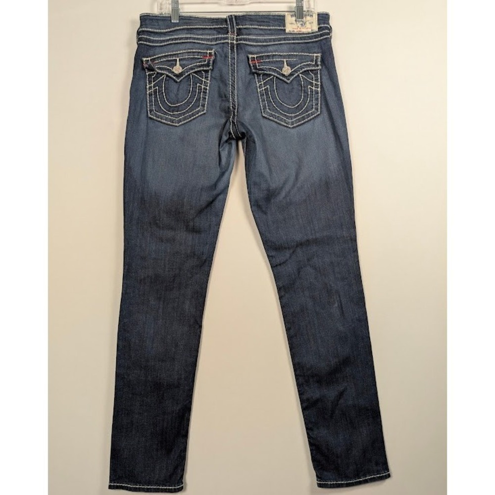 Y2K True Religion Big T Women's Skinny Jeans 31x30 Blue Dream Eater Flap Pockets